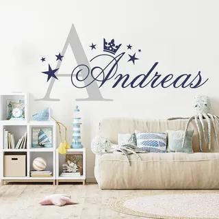 tjapalo® midb-pkm405 Wandtattoo Junge Name Wandsticker Jungen Zimmer Baby Wandtattoo Jungen Wandtatoo Kinderzimmer Junge mit Namen und Initiale, Größe: B140xH58cm Top