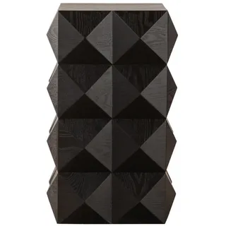 Modfu Beistelltisch aus Massivholz und MDF Schwarz montagefrei mit Reliefstruktur im Retro-Design , Holzwerkstoff , 37x60x37 cm , Wohnzimmer, Wohnzimmertische, Beistelltische