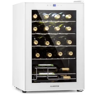 Klarstein Weinkühlschrank, 1 Zonen Getränkekühlschrank Klein, Freistehender Kleiner Weinschrank, 53L Wein-Kühlschrank mit Glastür, Indoor/Outdoor Flaschenkühlschrank, Wine Fridge 20 Uno 20Fl Touch-Bedienfeld 5-18°C Weißes Glas