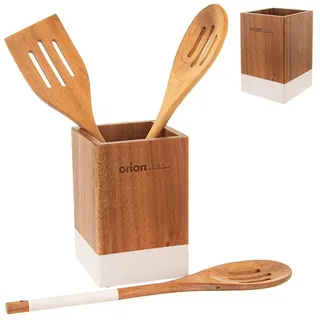 Orion Küchenutensilienhalter Besteckhalter Abtropfbehälter Organizer für Küchenwerkzeuge Besteck aus Akazienholz 10x10x15 cm WHITELINE