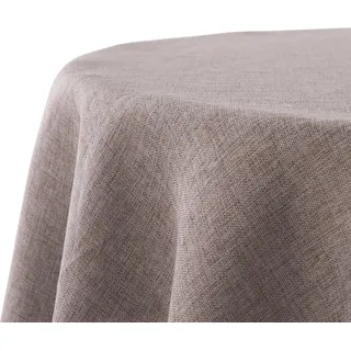 Decomira Tischdecke wasserabweisend Leinen-Optik - Fleckschutz, abwaschbar - Garten-Tischdecke Outdoor, Tischtuch Esstisch - Braun Taupe - 200 cm Rund