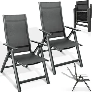 tillvex Gartenstuhl Premium 2 Stück Anthrazit klappbar aus Aluminium | Hochlehner mit Armlehnen | Klappstuhl verstellbar | Klappsessel Balkon Garten Terrasse - Grau