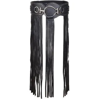 GORGECRAFT PU Ledergürtel Mit Quaste Schwarz Vintage Punk Breit Lang Fransen Modisch Elastisch Verstellbar Für Damen Jeans Rock Boho Bund Taillengürtel Für Halloween Party Tanz Cosplay Kostüm Kleid