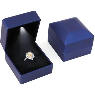 iSuperb 2PK Light LED-Ringe Box Schmuckschatulle Ohrringe Anhänger Ring Geschenkbox Verlobung Ehering Boxen Schmuck Display Verpackung Organizer Fall (Ringe Box) (Blau)