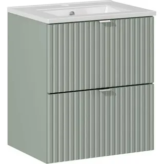 Badezimmerschrank mit Möbelwaschtisch 50 cm - grüne Front mit Riffelung - Grün