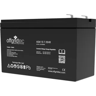 Offgridtec AGM 7Ah 20HR 12V Solarbatterie VRLA, Deep‐Cycle AGM Speicher für Solar‐ & Hybridanlagen, Niedrige Selbstentladung, Wartungsfrei, Auslaufsicher, Lange Lebensdauer, 2‐Jahres‐Garantie