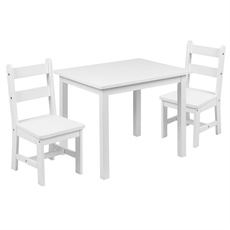 Flash Furniture Kinder Massivholz Tisch und Stuhl Set für Spielzimmer, Schlafzimmer, Küche – 3-teiliges Set – Weiß, Mittel
