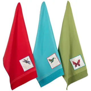 DII 5222 Besticktes Geschirrtuch-Set für den Sommer, 100% Baumwolle, Botanisch, 18x28