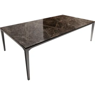 DeLife Couchtisch Levente 110x60 cm Keramik Laminam®Emperador Extra Lucidato Dunkelbraun Gestell Edelstahl Silber - Dunkelbraun, Braun