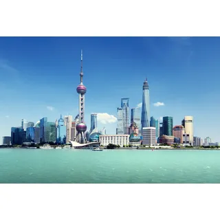 Papermoon Fototapete »SHANGHAI-STADT CHINA SKYLINE BRÜCKEN UFER FLUSS STRAND«, bunt