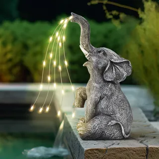 GIGALUMI Elefanten Statue Gartendeko, Bewässerung Elefant Figur Solarbetriebene LED Lichter, Geschenk für Mama/Eltern, Geburtstagsgeschenke für Frauen, Elefanten Dekoration für Terrasse(Immer Hell)
