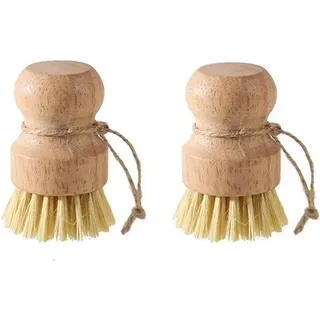 Afwasborstel aus Bambus, 2 Stück, runde Küchenborste, Palm-Schleuderborste, Natürliche Sisal-Borsten, Schleuderborste für Geschirr, Pott, Pfanne, Küchen-Abwasserbecken