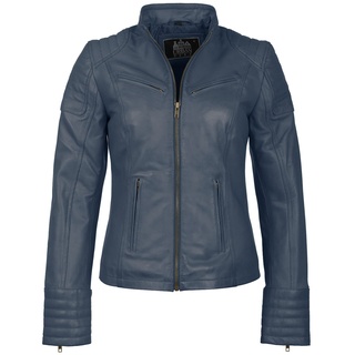 URBAN 5884 Damen Lederjacke, Jacke aus echtem Lammfell, Kurz und Enganliegend, Glattes und Weiches Leder, Blau, M