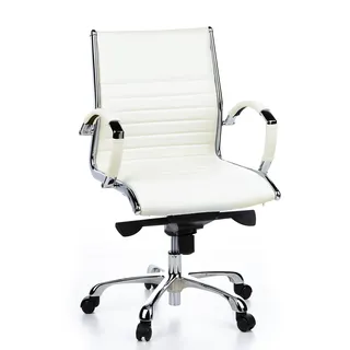 hjh OFFICE 660512 Profi Chefsessel Parma 10 Leder Weiß/Chrom moderner Bürostuhl, mittelhohe Rückenlehne