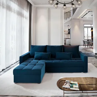Masseno Ecksofa KOS PIK mit Schlaffunktion L-Form, Sofa mit Bettkasten, Wohnzimmersofa, Couch, Soffa, Bettsofa, Couchgarnitur- Blau, KRONOS 09 - Blau