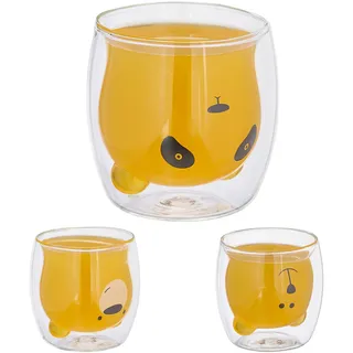 Relaxdays Doppelwandige Gläser Bär, 3er Set, Eisbär, Braunbär, Panda, 300 ml, Isolierglas, Borosilikatglas, transparent