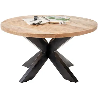 Stolkom Couchtisch ACE, Mangoholz massiv, rund, X-Form, 80x47x80 cm