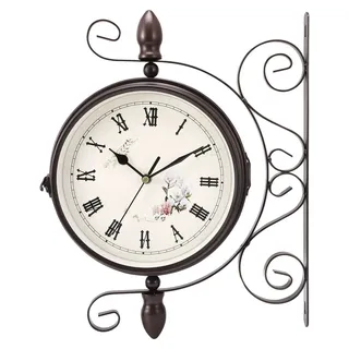 Doppelseitige Vintage-Wanduhr für Innen und Außen - Schwarz