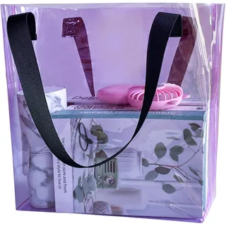 TotePrint PVC Durchsichtige Tasche Stadiontauglich – Transparente Tragetasche mit Reißverschluss, Wasserdicht für Konzerte, Strand & Einkauf (violett+Handwerk gewebt)