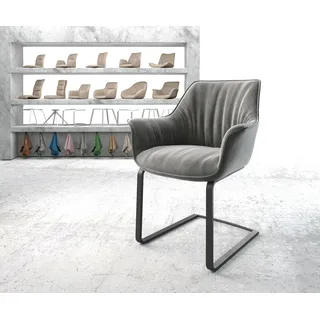 DELIFE Freischwinger Keila-Flex mit Armlehnen Samt Grau Freischwinger flach Schwarz - Grau