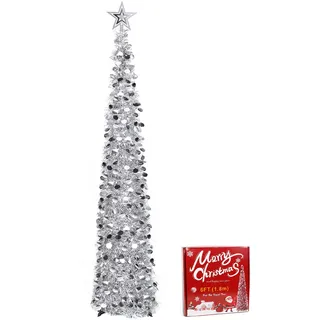 HOTOOLME 180cm Pop-Up Weihnachtsbaum mit glitzernden Pailletten & Sternspitze, Faltbarer Lametta-Christbaum für Innenbereich Weihnachtsdeko für Zuhause & Partys, wiederverwendbar & einfach aufzubauen