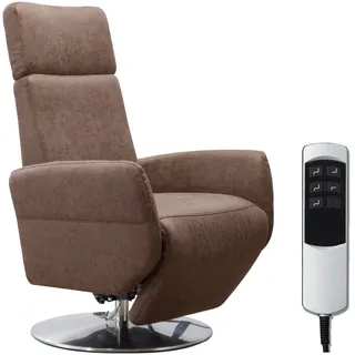Cavadore TV-Sessel Cobra mit 2 E-Motoren / Elektrischer Fernsehsessel mit Fernbedienung / Relaxfunktion, Liegefunktion / Ergonomie L / Belastbar bis 130 kg / 71 x 112 x 82 / Lederoptik Braun