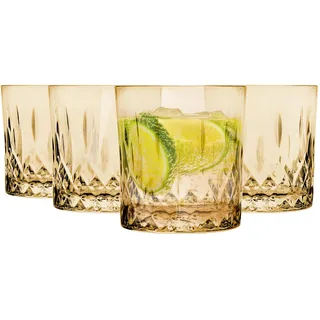 Glasmark Krosno Whisky Gläser Set Whiskey Rum Gin Bourbon Cocktail Glas Trinkgläser Geschenke Geschenk Set Geburtstaggeschenk Für Männer Whiskyliebhaber Alkohol Zubehör Golden 4 x 280 ML