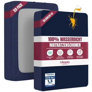 Utopia Bedding Matratzenschoner 90 x 200 x 30 cm Wasserdicht, Oeko-TEX Zertifiziert Matratzenauflage Atmungsaktive, Matratzenschutz, Rundum Elastisch Marineblau