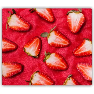 Tulup Glas Herdabdeckplatte Ceranfeldabdeckung Spritzschutz Glasabdeckplatte Kochplattenabdeckung und Schneidebrett - Einteilig - 60x52 cm Gehackte Erdbeeren