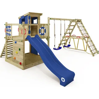 WICKEY Spielturm Klettergerüst Smart Surf mit Schaukel & Rutsche, Kletterturm mit Sandkasten, Leiter & Spiel-Zubehör - blau - Blau