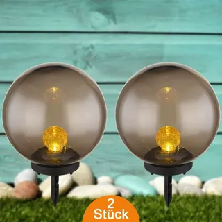 bmf-versand Solarleuchte Garten Kugeln 2er Set Glas Solarlampe Außen Außenleuchte Solar - Schwarz/Gelb/Grau