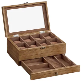 Uhrenbox , Braun , Metall, Holz , Paulownia , 27x12.5x19 cm , Ordnen & Aufbewahren, Schmuckaufbewahrung, Schmuckschatullen