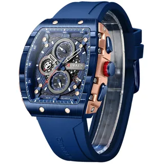 FORSINING Herren-Armbanduhr, modisch, analog, Quarz-Armbanduhr für Herren, rechteckig, großes Zifferblatt, Silikonband, wasserdicht, Militäruhr, Kalender, Datum, dunkelblau, Militär