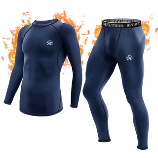 MeetHoo Thermounterwäsche Herren, Funktionsunterwäsche Set Funktionswäsche Thermo Skiunterwäsche Thermowäsche Base Layer Unterhemd Unterhose für Laufen