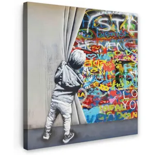 MuchoWow Leinwandbild Graffiti - Junge - Ilussie - Straßenkunst 50x50 cm , Textil , Quadratisch , 50x50 cm , FSC 100% , gerahmt , Bilder & Rahmen, Bilder, Leinwandbilder
