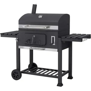 Holzkohlegrill - Grill- und Räuchergrill - mit Grillrosten - Thermometer - Holzplanken - Haken