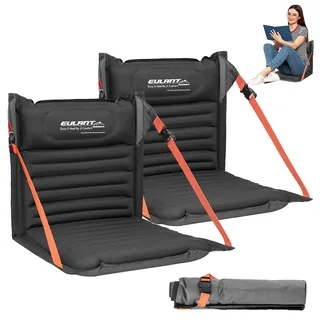 EULANT 2 Stück Aufblasbares Stadion Sitzkissen mit Rückenlehne,Wasserdicht Stadionsitz mit Lehne für Camping Strand Kajak Wandern Stadion Sportveranstaltungen Konzert Ausflüge Wandern,Schwarz