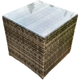 Fimous Beistelltisch Polyrattan 1er-Set , Metall, Kunststoff, Glas , Quadratisch , 65x66x65 cm , Gartenmöbel, Gartentische