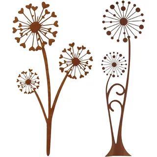 ZRUEWOT Gartenstecker Metall Set - Rostdeko Pusteblume Kombination aus A&B Design Wetterfeste Gartendeko für Draußen Herbstdeko Cortenstahl Deko für Balkon & Blumentopf