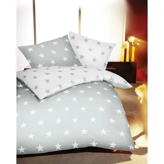 Wendebettwäsche KAEPPEL "Stars", grau (schiefer), B/L: 200cm x 200cm, 1 Stk., 2 Stk., Feinbiber, B/L: 80cm x 80cm, 3 Stk., Feinbiber, Obermaterial: 100% Baumwolle, Bettwäsche, Wendebettwäsche, mit Sternen