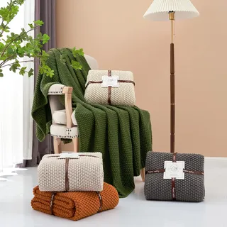 Longhui Bedding, grob gestrickte, leichte Überwurfdecke, grau, 100 % Bio-Baumwolle, Decke für Sofa, Couch, Bett und Babyzimmer, rustikaler Shabby Chic, moderner Landhausstil, grau, 130 cm x 160 cm
