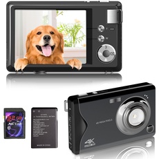 Digitalkamera, 4K HD 1080P 48MP Fotokamera Kompaktkamera, Mini Digitalkamera mit 32GB SD-Karte FHD Fotokamera, Digital Kamera mit LCD-Bildschirm 16X Digitalzoom für Anfänger (Schwarz)