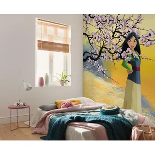 KOMAR Vlies Fototapete Disney Mulan Cherry Blossoms bedruckt glatt, gelb