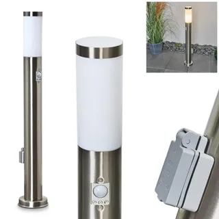 HOFSTEIN Wegeleuchte Sessa, Außenwegeleuchte mit Bewegungsmelder und Steckdose aus Metall/Kunststoff in Nickel-matt/Weiß, moderne Außenleuchte für Garten, Außenbereich, Hof, Terrasse, 80cm, E27, IP44