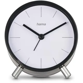 Hama analoger Funkwecker (DCF Funkuhr, ohne Ticken, mit Stunden- und Minutenzeiger, 1 Weckzeit, Schlummerfunktion, Hintergrundbeleuchtung, Elegantes Design, inkl. Batterie) schwarz