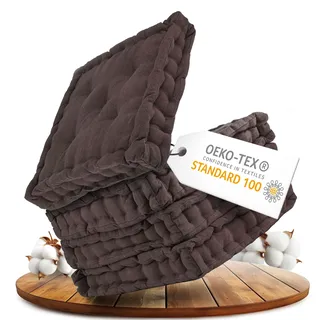 Gräfenstayn® 4er-Set Sitzkissen Stuhlkissen 40x40x8cm für Indoor und Outdoor aus 100% Baumwolle Dicke Polsterung Steppkissen/Bodenkissen (Braun)