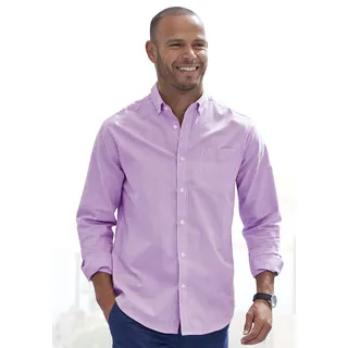 Langarmhemd H.I.S "Streifenhemd langarm mit Button-down-Kragen", Herren, Gr. S (37/38), N-Gr, lila (lila, weiß), Web, Obermaterial: 100% Baumwolle, gestreift, regular fit, Rundhals, Manschette, Hemden Langarmhemd, Oxfordhemd aus reiner Baumwolle, Regular-fit