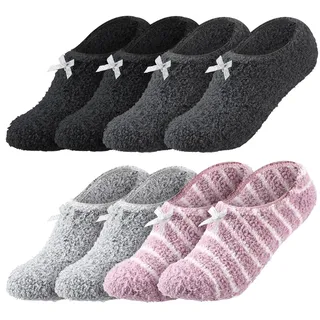 Utensilsto 4 Paar Kuschelsocken Damen 35-40 Stoppersocken Damen Wintersocken Haussocken Rutschfestesocken Thermosocken Antirutschsocken Flauschige Socken mit Noppen(Schwarz+Dunkelgrau+Hellgrau+Rosa)