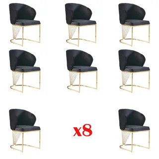 Set 8x Stuhl Gruppe Lehnstuhl Polster Stühle Gastro Esszimmer Stoff Möbel Sessel - Gold