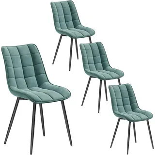WOLTU Esszimmerstühle 4er-Set, Polsterstuhl mit Rückenlehne, bis 150 kg belastbar, Sitzfläche aus Samt, Metallbeine, Türkis - Türkis